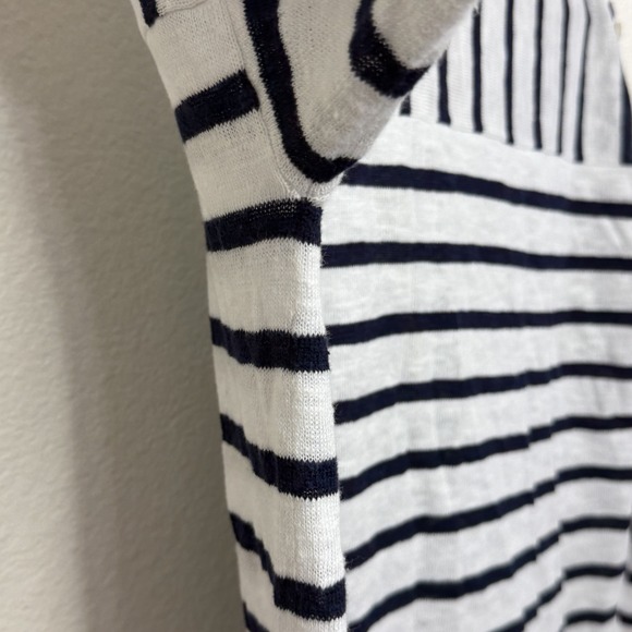 Eileen Fisher Linen Cotton Top Xs White Navy Stripe Boatneck Button Shoulder - Picture 6 of 12